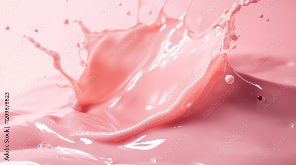 Poster strawberry milk splash capturing dynamic milk splashes in a vivid pink background