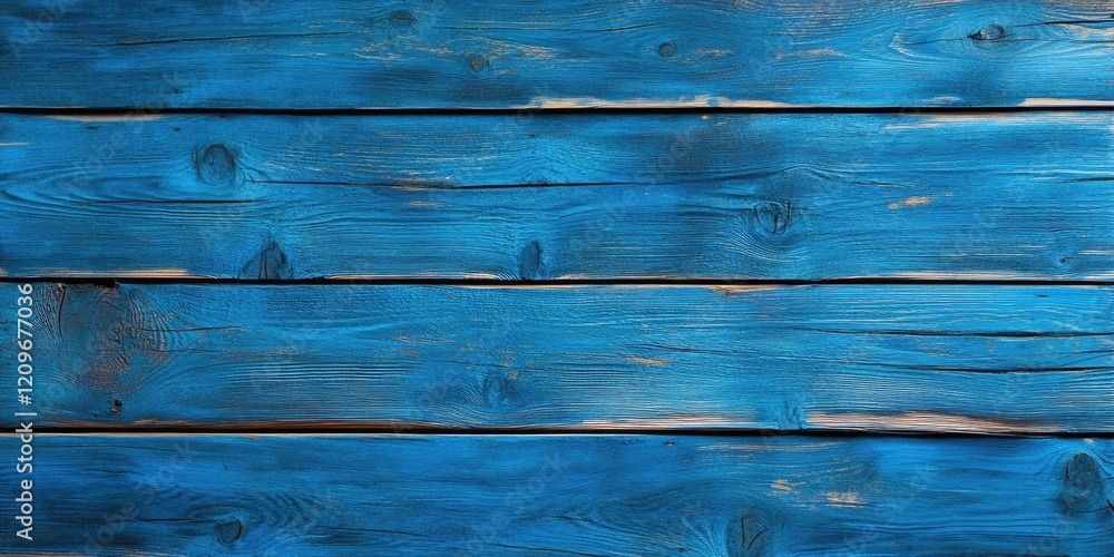 Poster vibrant blue wooden planks arranged horizontally with natural grain patterns and slight weathering c