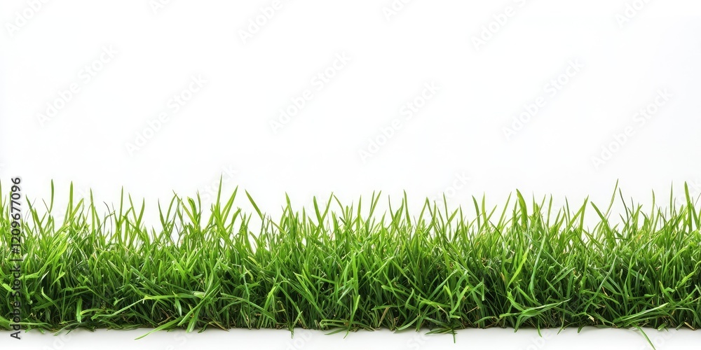 Poster vibrant green grass in a horizontal row against a clean white background creating ample copy space w