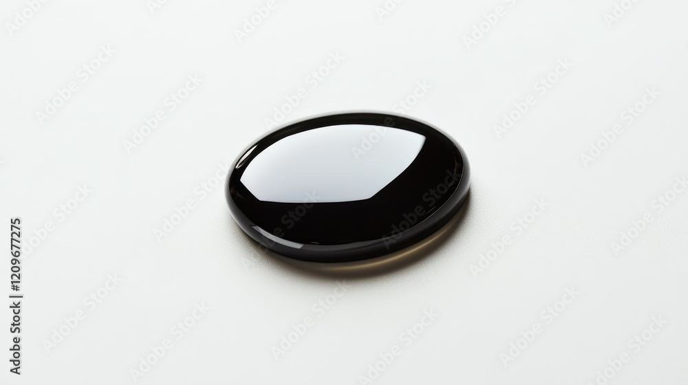 Poster close-up macro shot of a single black oil droplet resting on a clean white surface highlighting text