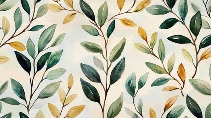 Fototapeta premium Vintage watercolor idea. Elegant leaves design creating a soothing and natural aesthetic for any space.