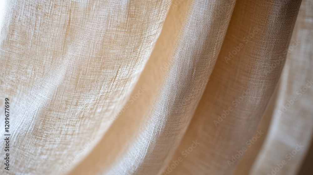Poster elegant close-up of soft textured fabric curtain draping gracefully for interior design inspiration 