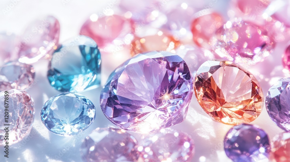 Poster sparkling assortment of soft colored gems on bright white background