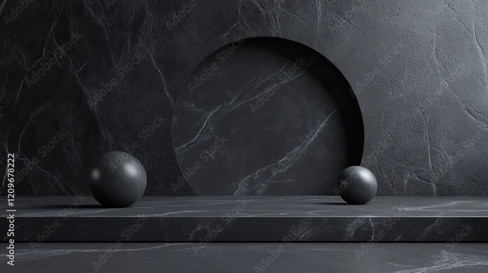 Poster elegant black marble texture backdrop featuring smooth stone surfaces and geometric shapes in a mode