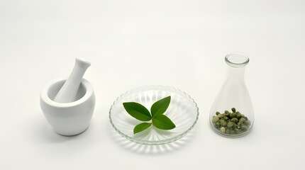 Herbal Medicine Ingredients Mortar Pestle Leaf and Spices