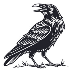 Intricate Silhouette of a Raven Perched on a Branch