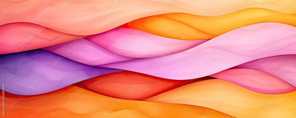 Poster sunset watercolor concept. abstract wavy patterns with vibrant colors blending in a harmonious compo