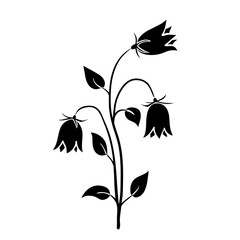 Bell flower or bluebell black stencil silhouette isolated on white. Hand drawn wildflower with stem and leaves. Vector clipart for floral illustration, screen printing, plotter cutting, application. © e-salamander