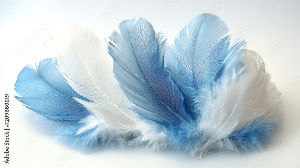 Poster delicate arrangement of soft blue and white feathers showcasing texture and color contrast for creat