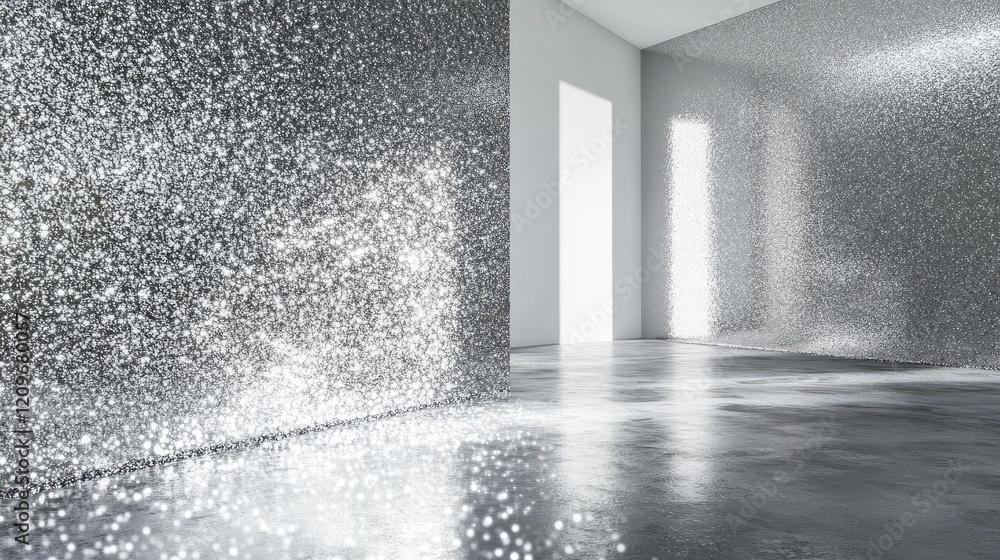 Poster shimmering silver glitter texture creating an abstract luminous atmosphere in an empty modern room w