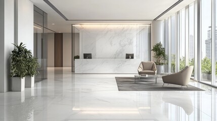 Fototapeta premium A room with polished white marble with subtle grey veins and a smooth finish
