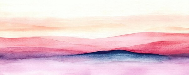 Sunset watercolor concept. A serene watercolor landscape showcasing soft, blended colors in gentle waves.