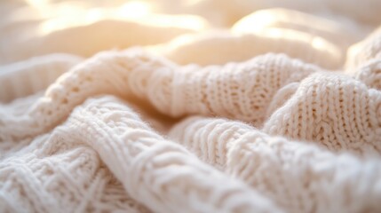 Cozy close-up of soft knitted fabric in warm light highlighting texture for fashion and home textiles themes
