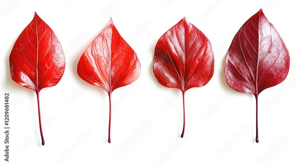 Poster six vibrant red leaves arranged artistically isolated on a white background ideal for design and nat