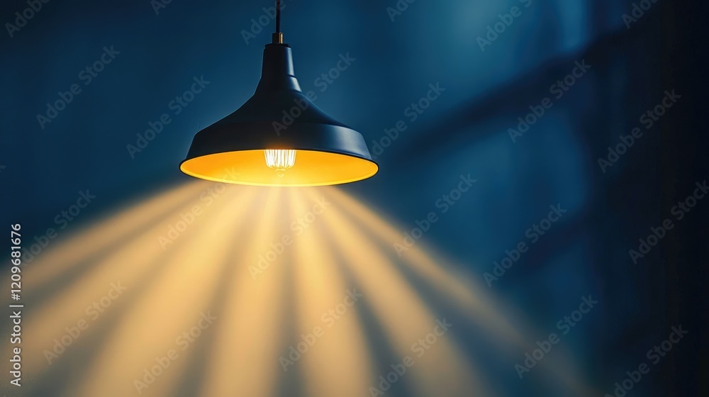 Poster Illuminated Lamp with Halo Effect Casting Rays of Light in a Dark Environment