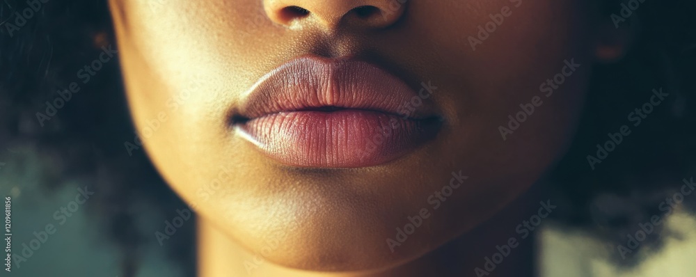 Poster a close-up of a person's lips pursed in thought, indicating deep concentration and problem-solving s