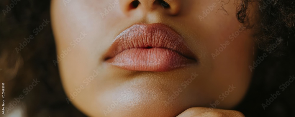 Poster a close-up of a person's lips pursed in thought, indicating deep concentration and problem-solving s