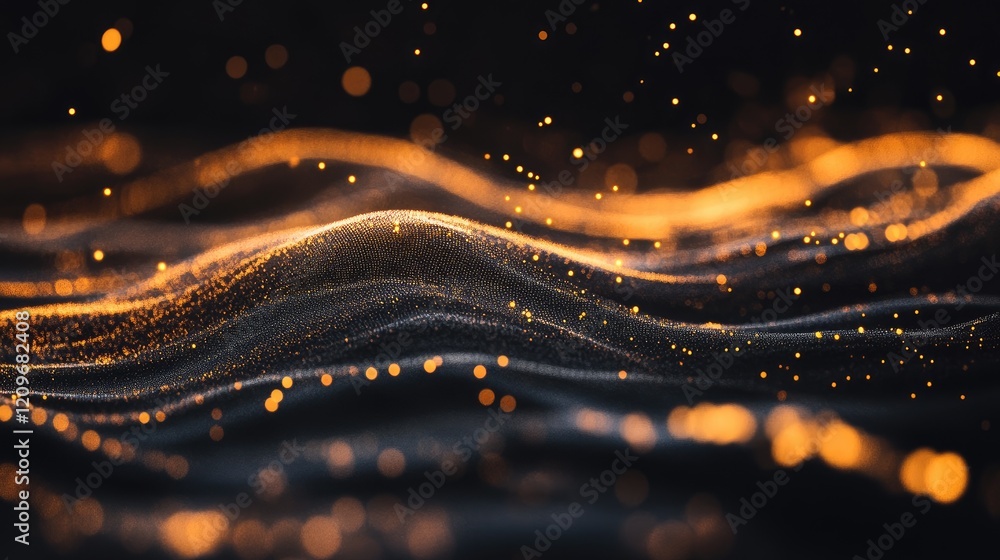 Aufkleber Elegant Flowing Lines with Warm Bokeh Lights Set Against a Dark Background for Abstract and Artistic Themes