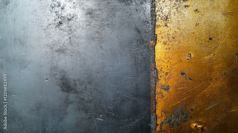 Poster abstract metallic surface with contrasting textures of gray and gold hues suitable for backgrounds a