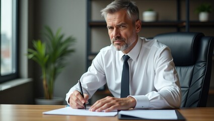Fototapeta premium businessman in the office wearing white suit working 