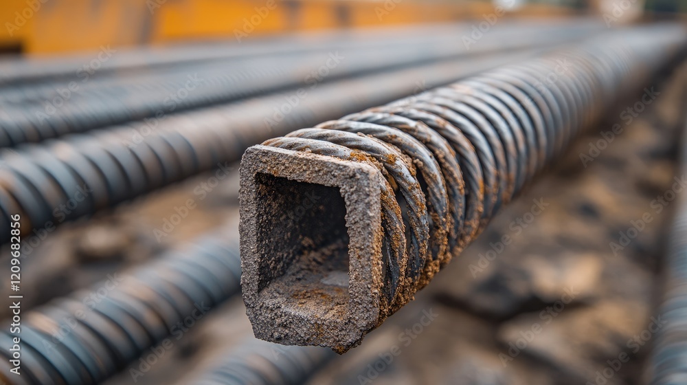 Poster steel rebar in close-up focus showing texture and detail for construction and structural engineering