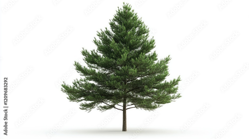 Poster isolated pine tree on white background showcasing detailed foliage and natural form for design and a