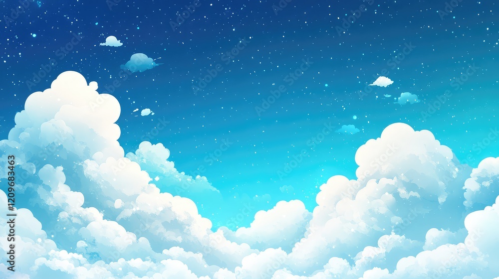 Aufkleber bright blue sky with fluffy white clouds and soft gradient background, ideal for illustrations and d