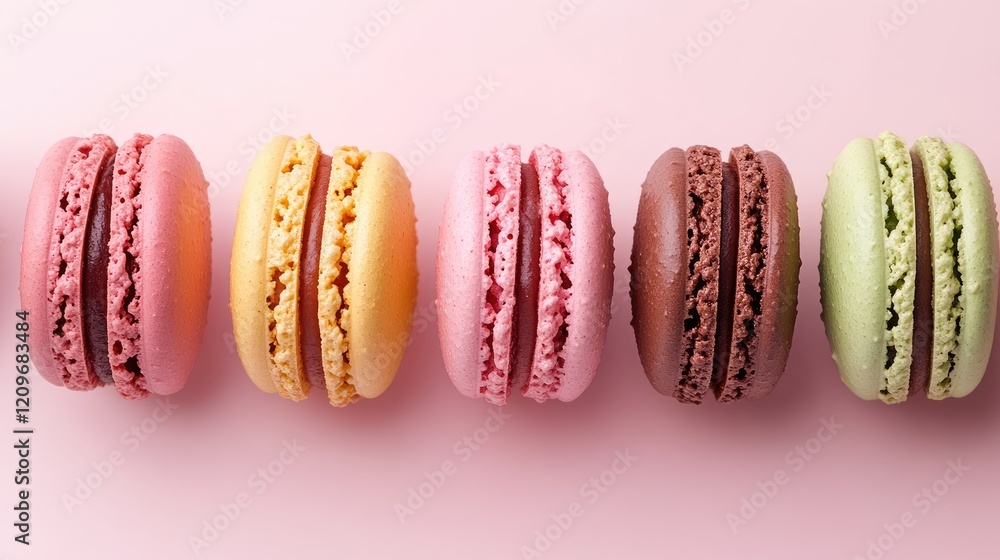 Aufkleber colorful macarons arranged on a soft pastel background showcasing their delicate textures and vibran