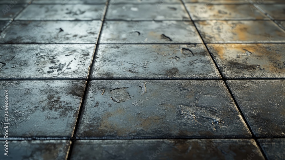 Poster rusty metal floor tile texture with distressed surface and industrial appearance for use in design a