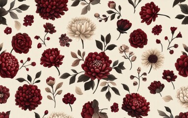 A detailed close-up showcasing a vibrant floral pattern featuring striking red and white flowers against a contrasting background.