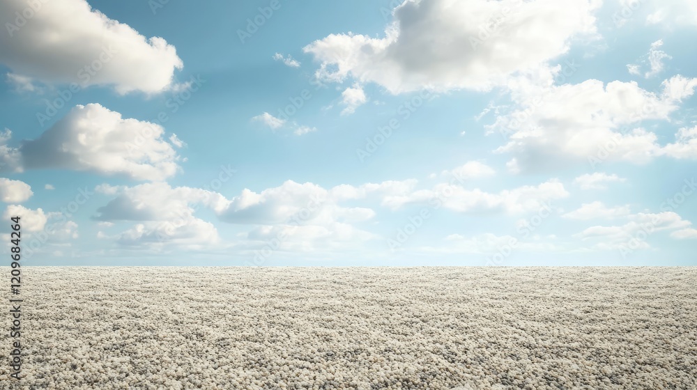 Poster tranquil sky with white clouds over sandy gravel plain textured background for product display and n