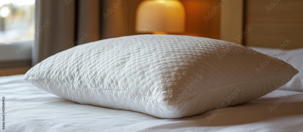 Poster cozy bedroom featuring a soft pillow on a neatly made bed creating a welcoming and relaxing atmosphe
