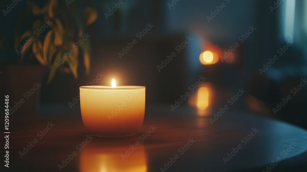 Poster serene candlelight illuminating a dim interior creating a peaceful atmosphere for relaxation and tra