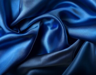 Fototapeta premium Dark blue silk satin background. Bright folds on a shiny fabric