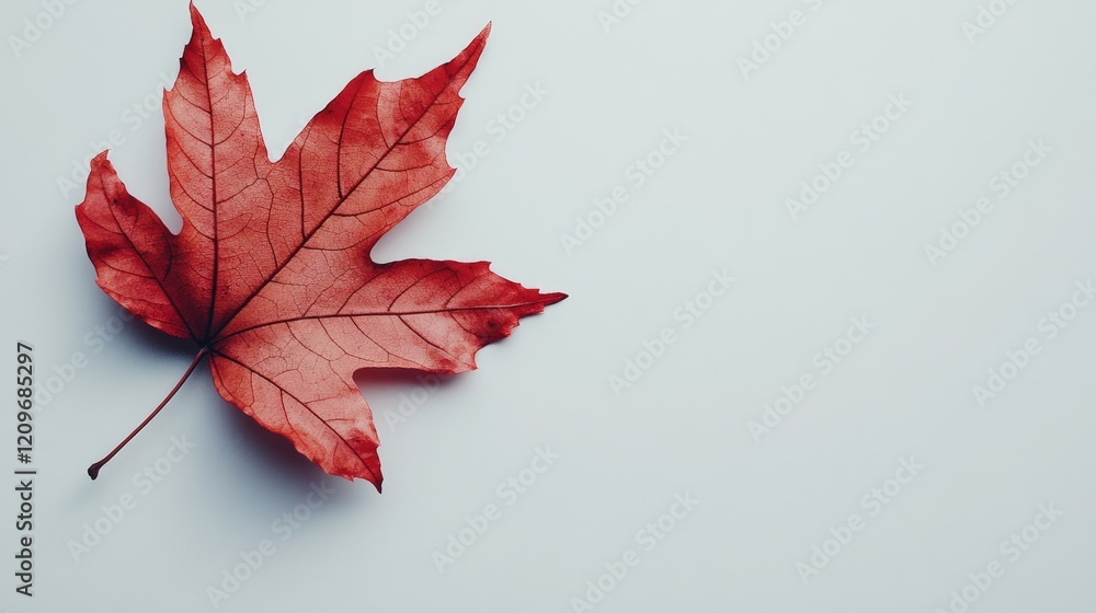 Poster single red maple leaf isolated on white background with room for text autumn nature close up