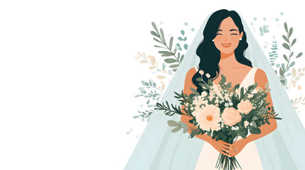 Obraz premium Playful and romantic wedding couple illustrations concept and wedding accessories in hand-drawn.