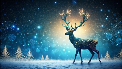 Elegant Blue Deer Christmas Card Design with Copy Space - Winter Holiday Background