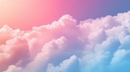 Soft pastel sky blue gradient background with fluffy clouds under a warm summer sunset, evoking serene and dreamy vibes, perfect for summer themes.