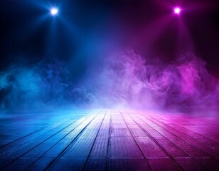 Obraz premium Dark scene colorful lights concert stage blue and purple background,