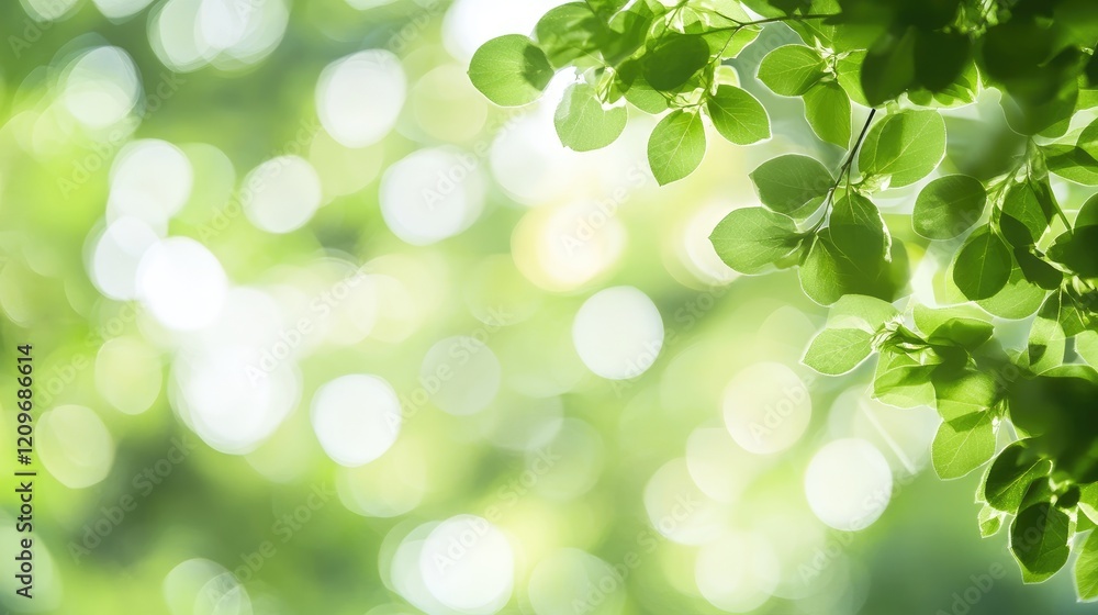 Poster Soft Diffused Natural Light Filtering Through Leaves with Blurred Green Background