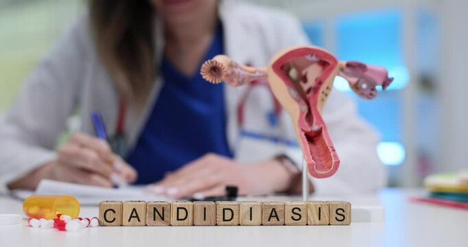 A healthcare professional is studying candidiasis using a detailed model of the female reproductive system