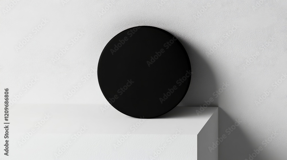 Poster Minimalist black circle displayed on a clean white surface, emphasizing modern design elements for graphic design projects.