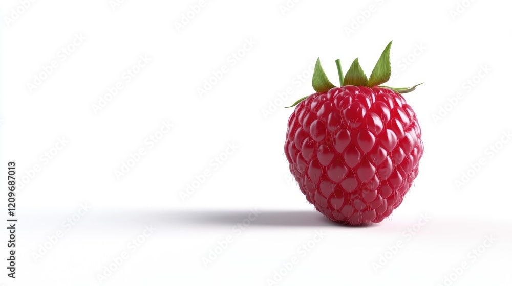 Aufkleber Fresh ripe raspberry with vibrant red color and green leaves isolated on clean white background perfect for food and health themes.