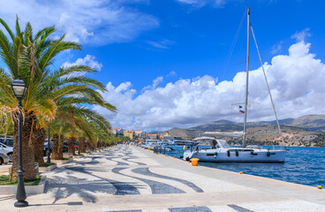 View of Argostoli town in Kefalonia Island from seafront, Greece. © vololibero