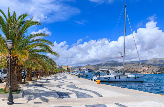 View of Argostoli town in Kefalonia Island from seafront, Greece.