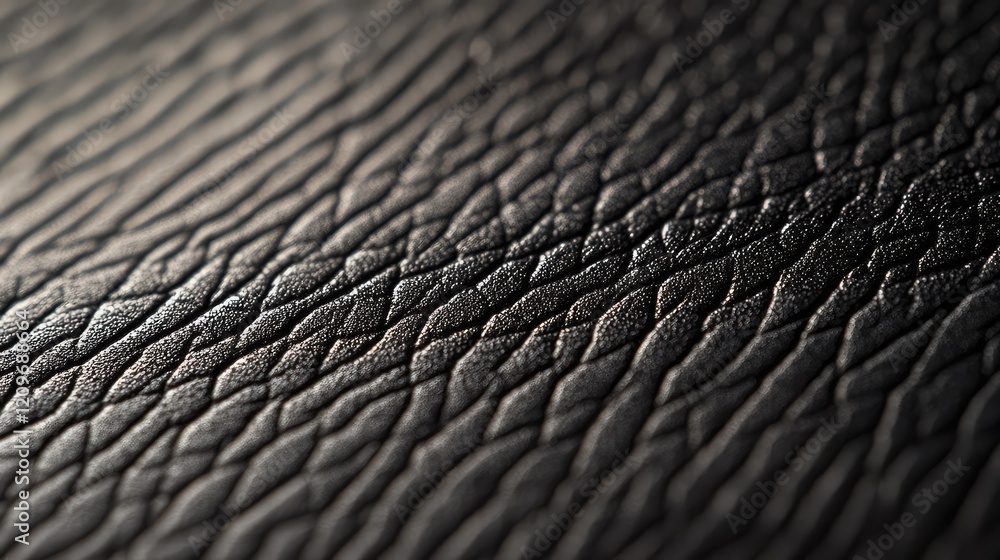 Aufkleber Black leather texture background with a reflective surface showcasing intricate patterns in a close-up macro shot.