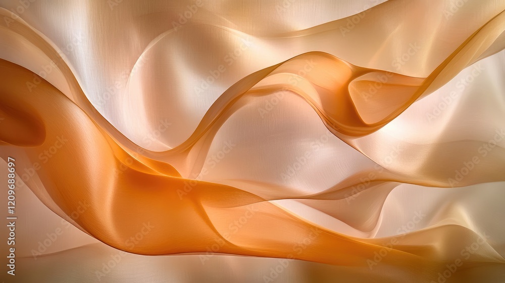 Aufkleber Elegant Soft Flowing Curves in Warm Tones of Orange and Cream Creating a Serene Abstract Background Texture