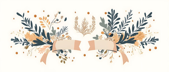 Playful and romantic wedding couple illustrations concept and wedding accessories in hand-drawn.