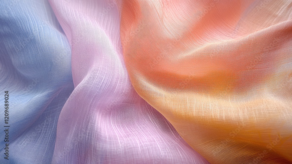 Poster colorful sheer fabric textures showcasing soft and delicate layers in pastel hues for elegant design