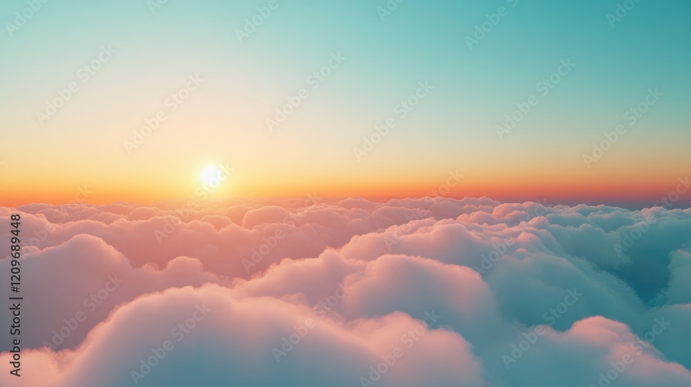 Poster serene sunset clouds with a vibrant orange to blue gradient sky creating a tranquil and ethereal atm